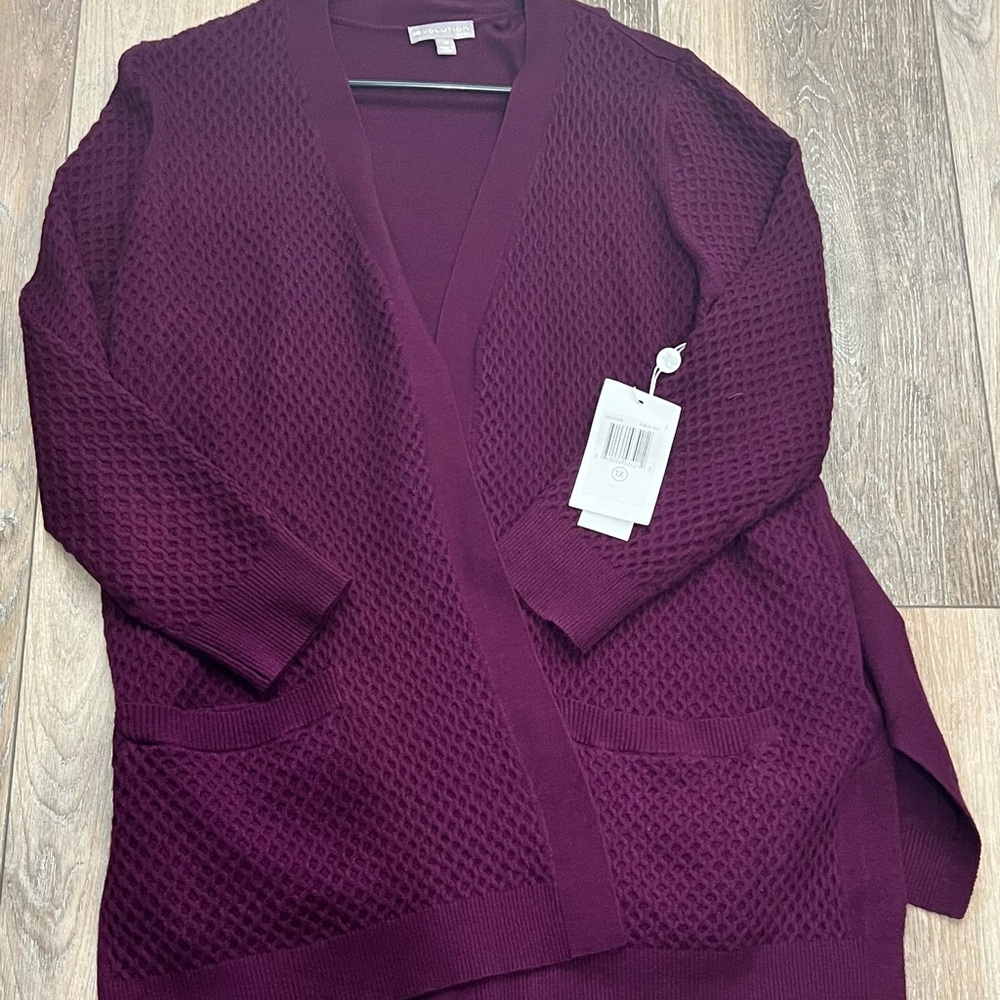 Evolution by Cyrus- Connolly Textured Open Cardigan dark purple